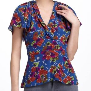 Girls from Savoy Silk Flutter Dayflower Blouse Top Size 10 Blue ANTHROPOLOGIE